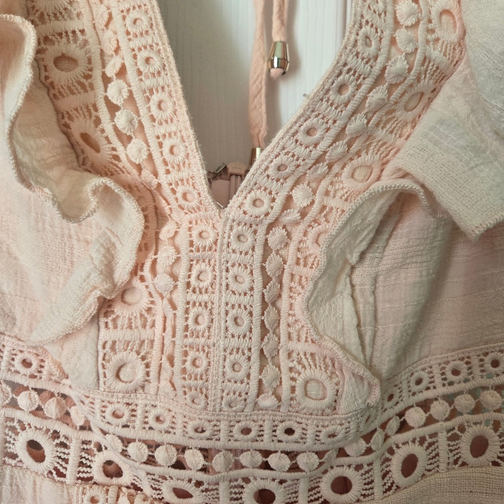 Jun & Ivy Light Pink Crochet Lace Ruffle Mini Dress XXS Boho Coquette Cottagecor - Picture 14 of 16